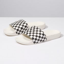 Black and white vans slides on sale