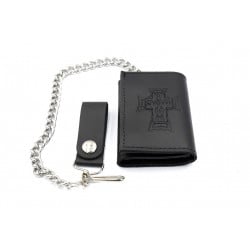 Dogtown Small Trifold Black Leather Chain Wallet