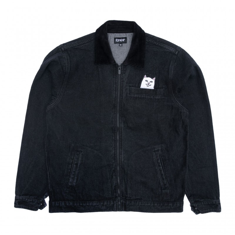 RIPNDIP La Brea Peeking Nermal Work Jacket Black Washed Denim