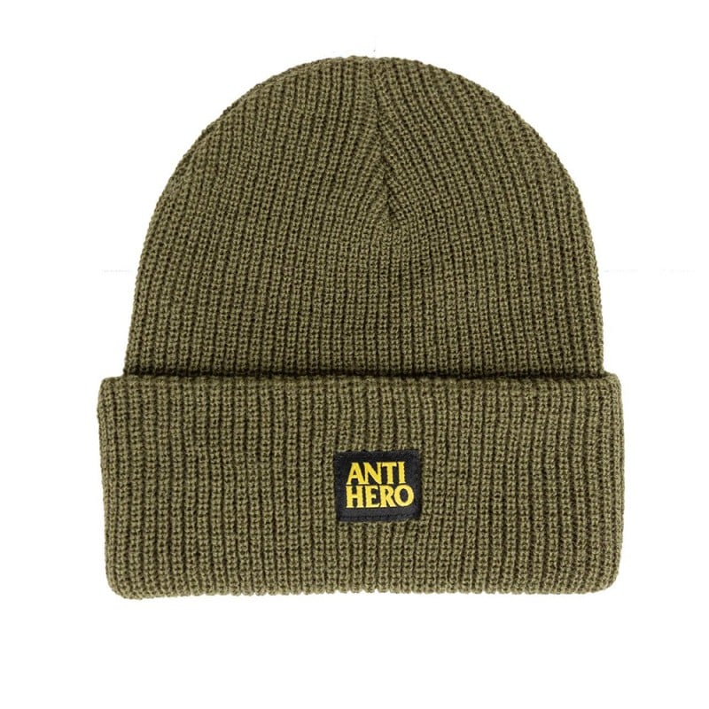 Anti Hero Lil Black Hero Cuff Beanie Olive/Black/Yellow